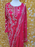 Magenta Chiffon Embroidered 3 Piece Suit