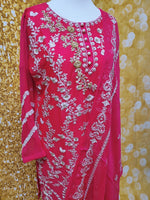 Magenta Chiffon Embroidered 3 Piece Suit