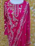 Magenta Chiffon Embroidered 3 Piece Suit