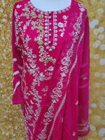 Magenta Chiffon Embroidered 3 Piece Suit