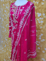 Magenta Chiffon Embroidered 3 Piece Suit