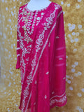 Magenta Chiffon Embroidered 3 Piece Suit