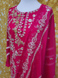 Magenta Chiffon Embroidered 3 Piece Suit