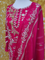 Magenta Chiffon Embroidered 3 Piece Suit