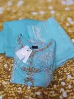 Firozi/Sky Blue Chiffon Embroidered 3 Piece Dress Size: M(42)