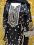 Black Organza Three Piece Embroidered Suit Size: L(44)