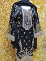 Black Organza Three Piece Embroidered Suit Size: L(44)