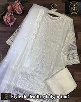 Soft Organza Three Piece Embroidered Suit Size: M (42)