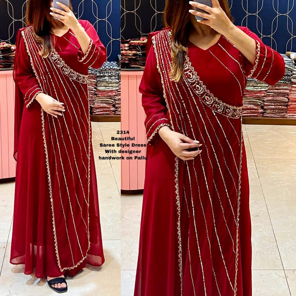 Maroon Designer Saree Style Long Gown Size: L(44)