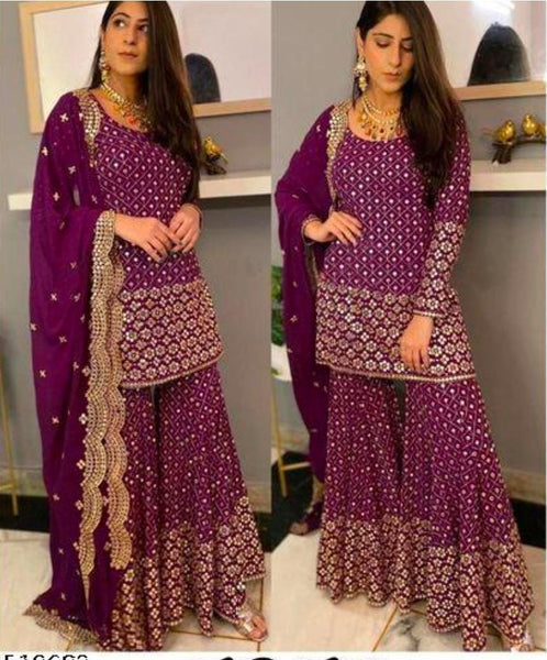 Soft Georgette Embroidared Work Loose Bottom /Plazoo Suit Size: M(42)