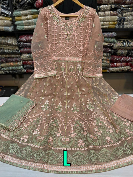 Organza Heavy embroidered frock Gown Size: L(44)