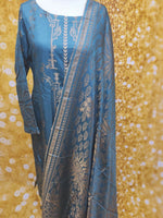 Grey Blue Viscose Banarsi 3 Piece Suit Size: L