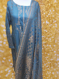 Grey Blue Viscose Banarsi 3 Piece Suit Size: L