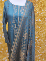 Grey Blue Viscose Banarsi 3 Piece Suit Size: L