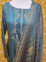 Grey Blue Viscose Banarsi 3 Piece Suit Size: L
