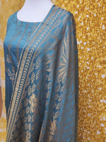 Grey Blue Viscose Banarsi 3 Piece Suit Size: L