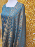 Grey Blue Viscose Banarsi 3 Piece Suit Size: L