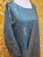 Grey Blue Viscose Banarsi 3 Piece Suit Size: L
