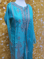 Ferozi Fency Silk Embroidered 3 Piece Suit Size: M