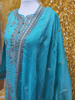 Ferozi Fency Silk Embroidered 3 Piece Suit Size: M